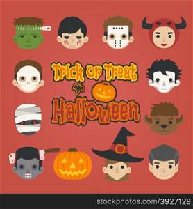 Set of halloween head , trick or treat , eps10 vector format