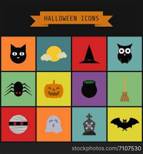 set of halloween icon, pastel and flat style