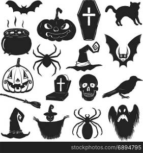 Set of halloween icons. Trick or treat. Halloween monsters. Design element for poster, emblem, sign, t-shirt. Vector illustration