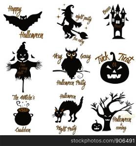Set of Halloween party concept and design elements. Concept for print, shirt, stamp, badge.. Set of Halloween party concept and design elements. Concept for print, shirt, stamp, badge