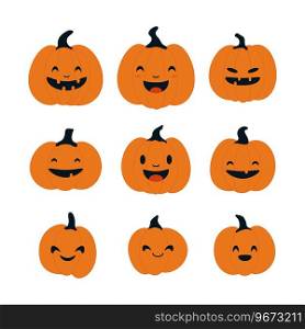 Set of Halloween pumpkins with smiling faces. Vector flat style illustration for design poster, banner, print.. Set of Halloween pumpkins with smiling faces. Vector flat style illustration for design poster, banner, print