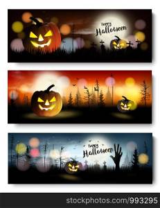 Set of Halloween Spooky banners. Vector