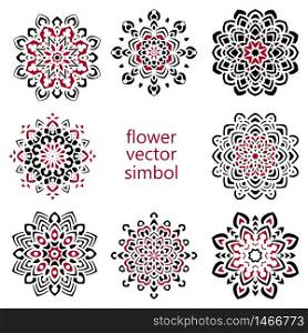 Set of hand drawing zentangle elements. Black and white. Flower mandala. Vector illustration. The best for your design, textiles, posters, tattoos, corporate identity. Set of hand drawing zentangle mandala elements