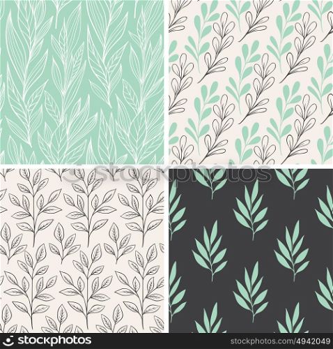 Set of hand drawn abstract floral seamless patterns