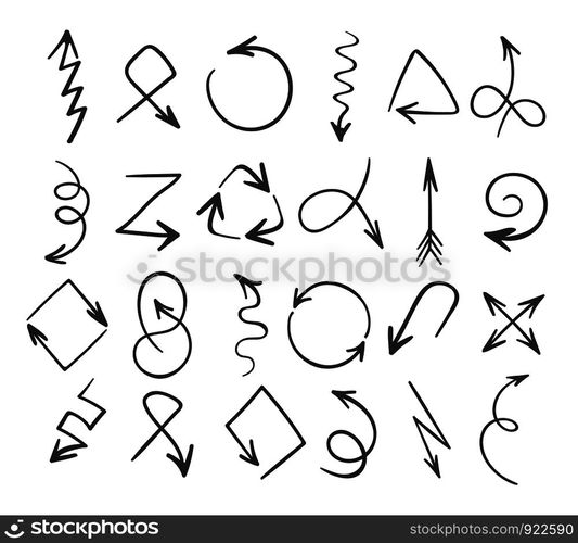 Set of hand drawn arrows isolated on white background. Vector illustartion.