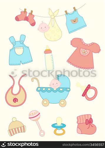set of hand drawn baby icons