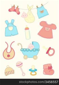 set of hand drawn baby icons
