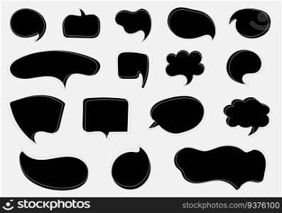 Set of hand drawn black speech bubble cloud comic style banner isolated on white background. Vector illustration