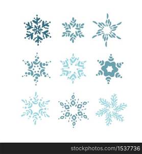 Set of hand drawn blue Christmas vintage scandinavian snowflakes. Xmas decorative design element in retro style, isolated winter vector illustration.. Set of hand drawn blue Christmas vintage scandinavian snowflakes. Xmas decorative design element in retro style, isolated winter vector illustration