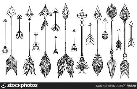 Set of hand drawn boho arrows. Vector elements for your design.. Set of hand drawn boho arrows