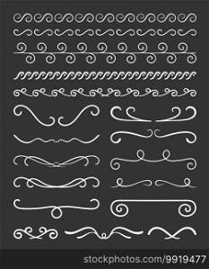 Set of hand drawn calligraphic dividers and design elements, vector eps10 illustration. Hand Drawn Dividers