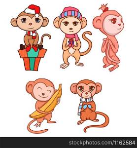 Set of hand-drawn cartoon monkeys for your creativity
