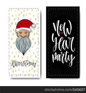 Set of hand drawn Christmas party and New year banners. Handwritten lettering. Vector design element for invitations decorations.. Set of hand drawn Christmas party and New year banners. Handwritten lettering. Vector design element for invitations decorations