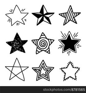Set of hand drawn christmas stars. Design element for greeting card, t shirt, poster. Vector illustration