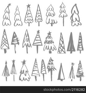 Set of hand drawn Christmas Trees. Vector sketch illustration . Set of hand drawn Christmas Trees.