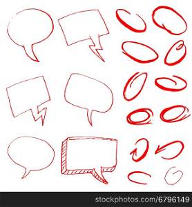 Set of hand drawn comic style speech bubbles. Design elements for infographic. Vector illustration.