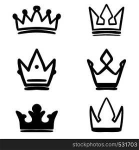 Set of hand drawn crown symbols. Design elements for logo, label, sign, poster, card. Vector illustration