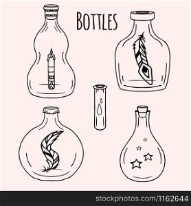 Set of hand-drawn doodle bottles for your creativity