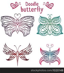 Set of hand-drawn doodle butterfly for your creativity