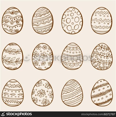 Set of hand drawn doodle Easter eggs. Vector illustration.