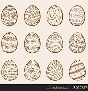 Set of hand drawn doodle Easter eggs. Vector illustration.