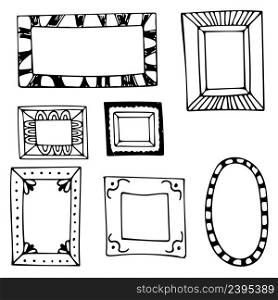 Set of hand drawn doodle frames, squares, vector borders design elements. Set of hand drawn doodle frames, squares, vector borders design elements.