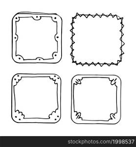 Set of hand drawn doodle squares, vector borders design elements. Set of hand drawn doodle square frames, vector design elements
