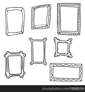 Set of hand drawn doodle squares, vector borders design elements. Set of hand drawn doodle square frames, vector design elements