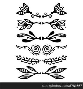 Set of hand drawn floral branches. Floral text dividers. Design element for greeting card, t shirt, poster. Vector illustration