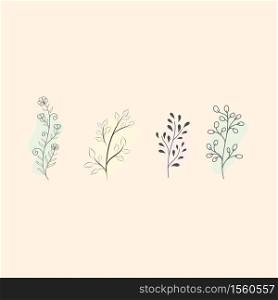 Set of hand drawn floral elements. doodle plants with leafs, vector flowers collection