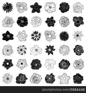 Set of hand drawn flowers, abstract vector templates.