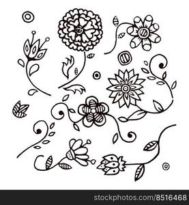 Set of hand-drawn flowers. Floral decor for covers, cards, stationery, invitations. Vector.