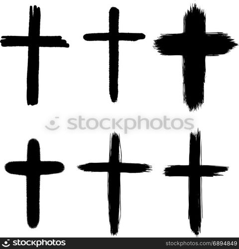 Set of hand drawn grunge crosses. religious sign. Vector design elements