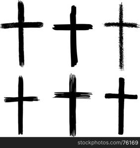 Set of hand drawn grunge crosses. religious sign. Vector design elements