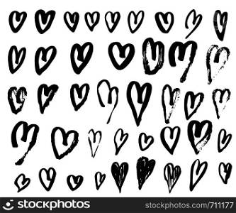 Set of hand drawn heart shapes. Collection of love symbols isolated on white background. Vector illustration.