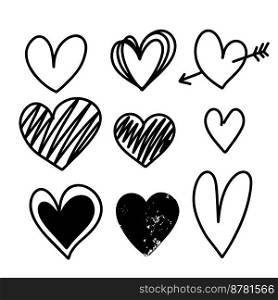Set of hand drawn hearts. Design element for greeting card, t shirt, poster. Vector illustration