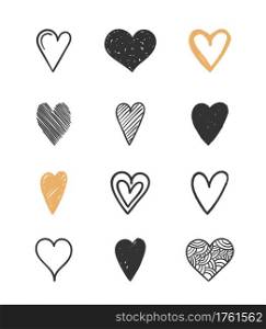Set of hand drawn hearts for Valentine&rsquo;s day, wedding and other events, vector eps10 illustration. Hand Drawn Hearts