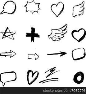 Set of hand drawn icons isolated on white background. Vector illustration