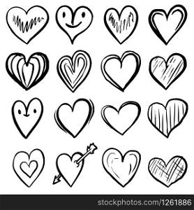 Set of hand drawn illustrations of hearts. Design element for logo, label, sign, badge. Vector illustration