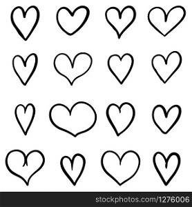Set of hand drawn illustrations of hearts. Design element for logo, label, sign, badge. Vector illustration