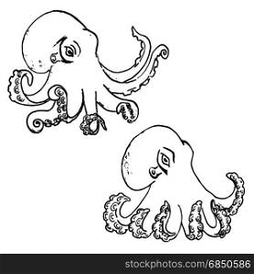 Set of hand drawn octopus isolated on white background. Vector illustration.