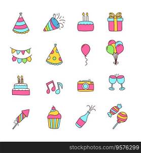 Set of hand-drawn party elements vector image