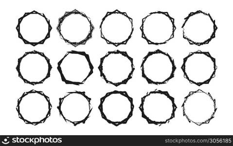 Set of hand-drawn polygonal frames with torn edges with place for text. isolated on a white background. . Flat style isolated on white background.