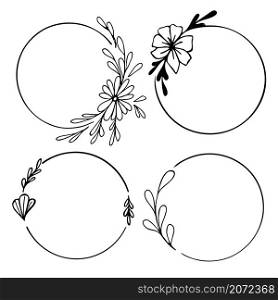 Set of hand-drawn round doodle floral with leaves on white background. Set of hand drawn round doodle floral with leaves on white background