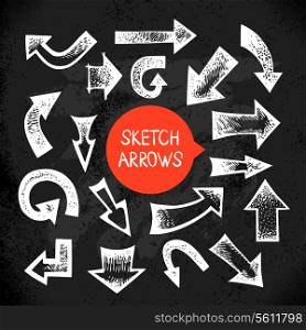 Set of hand drawn sketch doodle arrows. Vector illustration. Chalkboard design