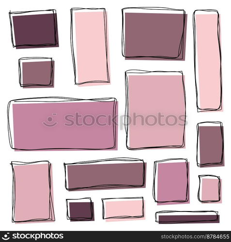 Set of hand drawn sketched frames. Grunge and hand drawn rectangle frames. Vector illustration