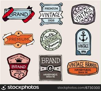 Set of hand-drawn sketchy vintage badges and labels