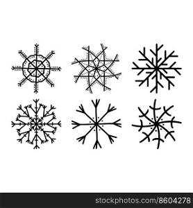 Set of hand drawn snowflakes. Isolated on a white background.. Set of hand drawn snowflakes. Isolated on white background.