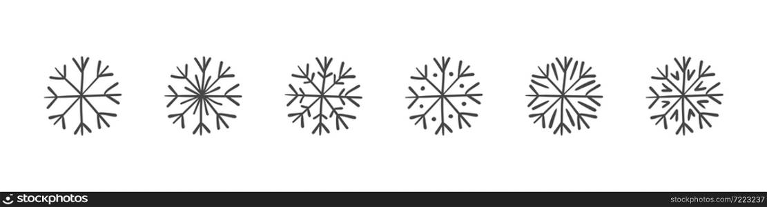 Set of hand drawn snowflakes. Snowflakes icons. Snowflakes Christmas elements. Vector illustration