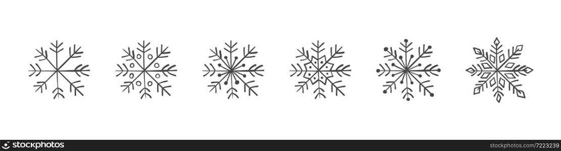 Set of hand drawn snowflakes. Winter snow symbols. Design elements for christmas and New Year. Vector illustration